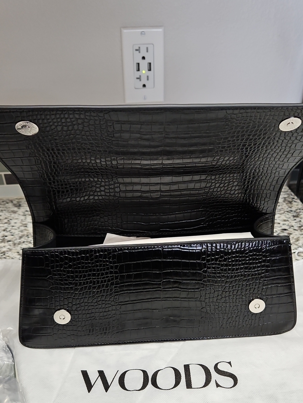 WOODS BY JORDYN MINI TUX CLUTCH, BLACK CROC EMBOSSED - Picture 4 of 5